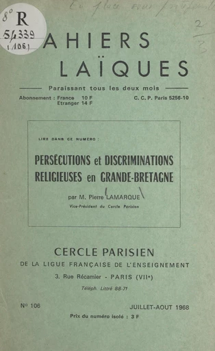 Persécutions et discriminations religieuses en Grande-Bretagne - Pierre Lamarque - FeniXX réédition numérique