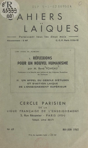 Réflexions pour un nouvel humanisme - René Pomeau - FeniXX réédition numérique