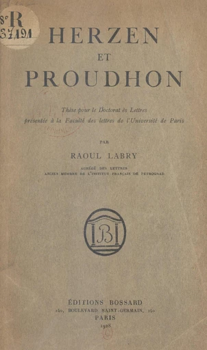 Herzen et Proudhon - Raoul Labry - FeniXX réédition numérique