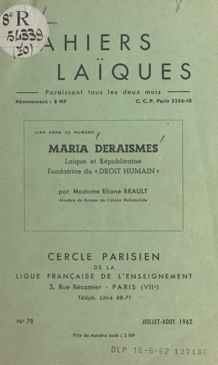 Maria Deraismes - Eliane Brault - FeniXX réédition numérique