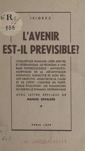 L'avenir est-il prévisible ? -  Ixigrec - FeniXX réédition numérique