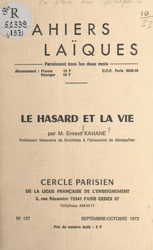 Le hasard et la vie - Ernest Kahane - FeniXX réédition numérique