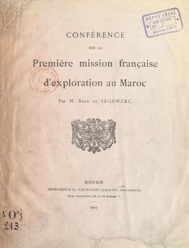 Conférence sur la première mission française d'exploration au Maroc - René de Segonzac - FeniXX réédition numérique