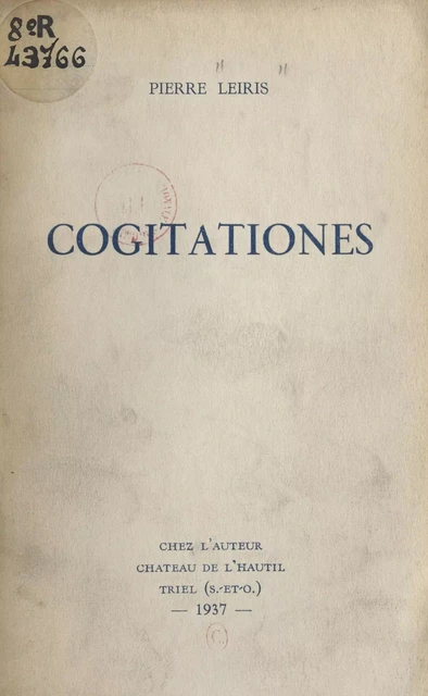 Cogitationes - Pierre Leiris - FeniXX réédition numérique