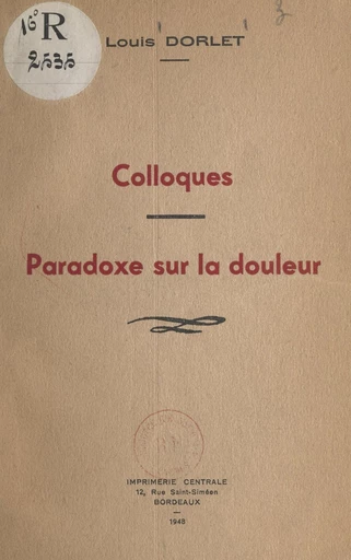 Colloques - Louis Dorlet - FeniXX réédition numérique