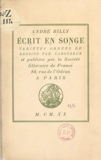 Écrit en songe - André Billy - FeniXX réédition numérique