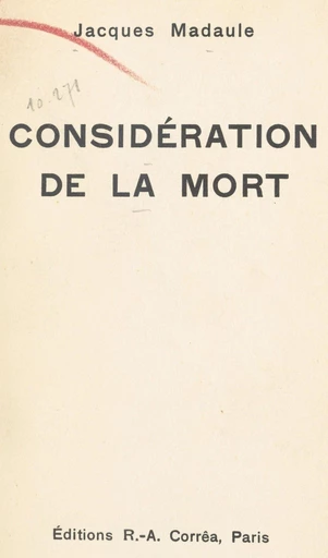 Considération de la mort - Jacques Madaule - FeniXX réédition numérique