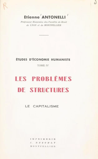 Études d'économie humaniste (4) - Étienne Antonelli - FeniXX réédition numérique