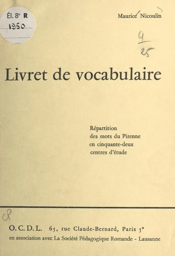 Livret de vocabulaire - Maurice Nicoulin - FeniXX réédition numérique