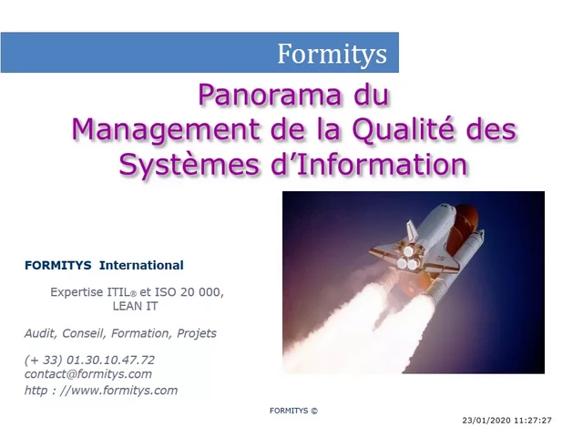 Panorama du Management de la Qualité des Systèmes d’Information - Formitys Formitys - UMMO WORLD publishing