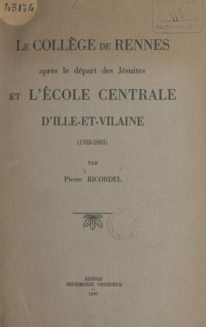 Le collège de Rennes - Pierre Ricordel - FeniXX réédition numérique