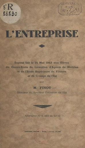 L'entreprise - M. Finot - FeniXX réédition numérique