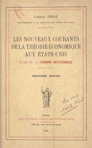 Les nouveaux courants de la théorie économique aux États-Unis (2) - Gaëtan Pirou - FeniXX réédition numérique