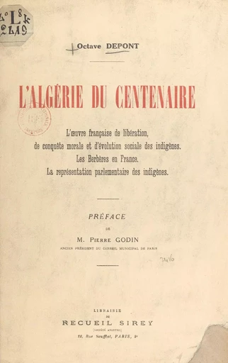 L'Algérie du centenaire - Octave Depont - FeniXX réédition numérique