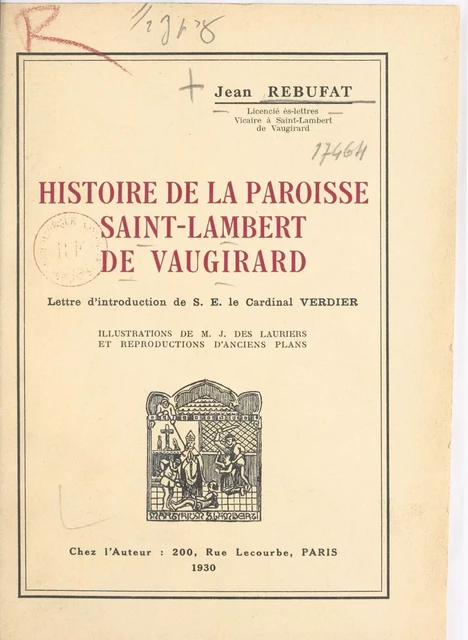 Histoire de la paroisse Saint-Lambert de Vaugirard - Jean Rebufat - FeniXX réédition numérique