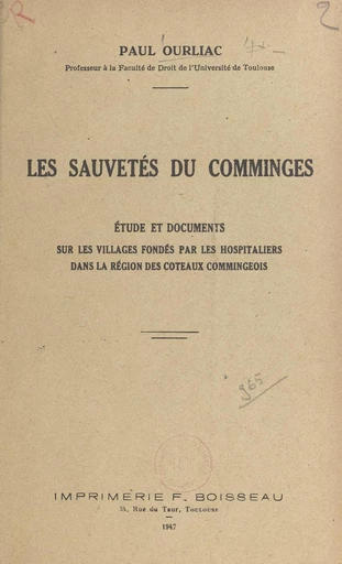 Les sauvetés du Comminges - Paul Ourliac - FeniXX réédition numérique