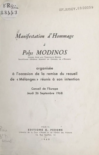 Manifestation d'hommage à Polys Modinos -  Conseil de l'Europe - FeniXX réédition numérique