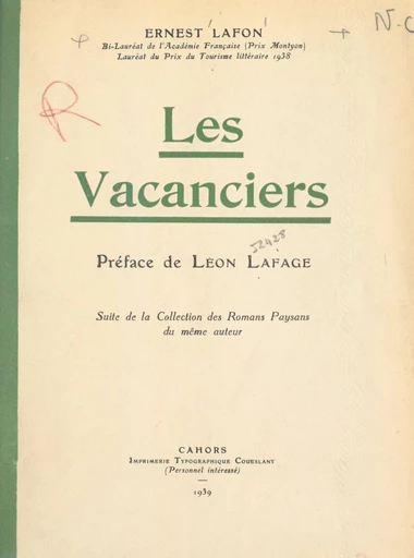 Les vacanciers - Ernest Lafon - FeniXX réédition numérique