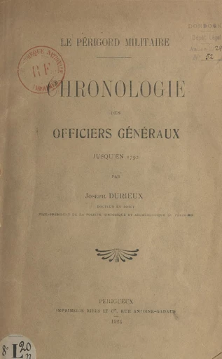 Le Périgord militaire - Joseph Durieux - FeniXX réédition numérique