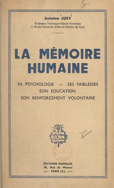 La mémoire humaine - Antoine Luzy - FeniXX réédition numérique