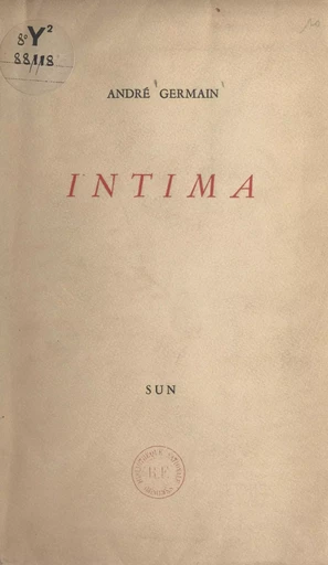 Intima - André Germain - FeniXX réédition numérique