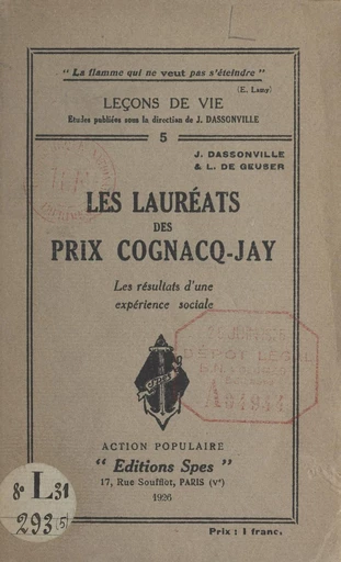 Les lauréats des prix Cognacq-Jay - Joseph Dassonville, L. de Geuser - FeniXX réédition numérique