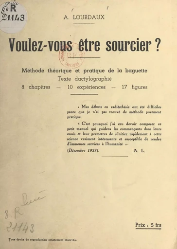 Voulez-vous être sourcier ? - A. Lourdaux - FeniXX réédition numérique