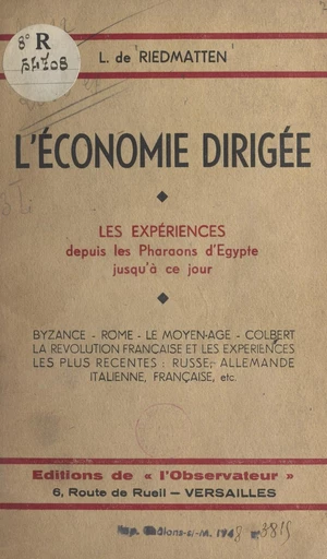 L'économie dirigée - L. de Riedmatten - FeniXX réédition numérique