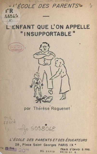 L'enfant que l'on appelle "insupportable" - Thérèse Raguenet - FeniXX réédition numérique