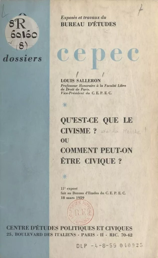 Qu'est-ce que le civisme ? - Louis Salleron - FeniXX réédition numérique