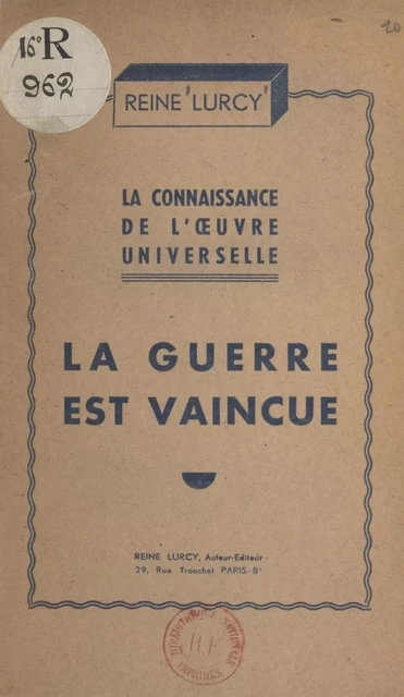 La connaissance de l'œuvre universelle - Reine Lurcy - FeniXX réédition numérique