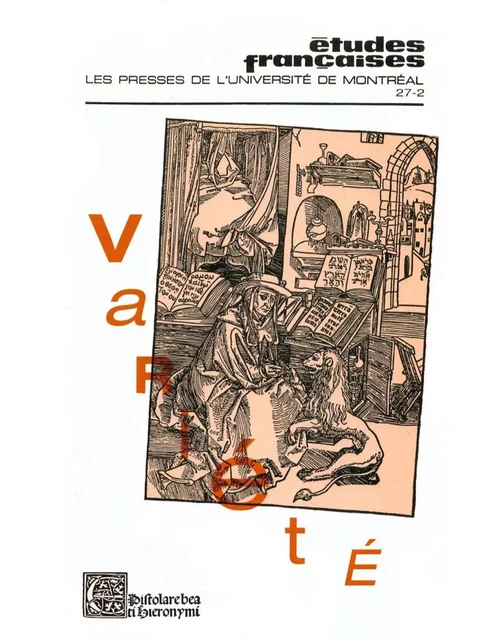 Études françaises. Volume 27, numéro 2, automne 1991 - Robert Melançon, Michel Condé, Danièle Rodamar, Christine Gaudry-Hudson, Élisabeth Nardout-Lafarge, Mary Ellen Ross, Jean-Pierre Lapointe, Gillian Lane-Mercier - Les Presses de l’Université de Montréal - Études françaises