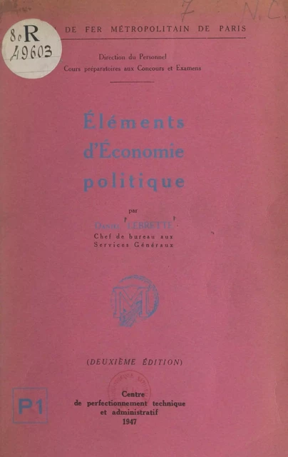 Éléments d'économie politique - Daniel Lebrette - FeniXX réédition numérique