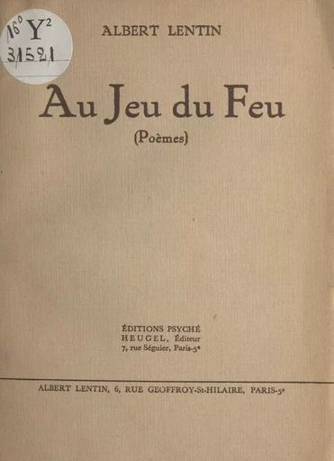 Au jeu du feu - Albert Lentin - FeniXX réédition numérique