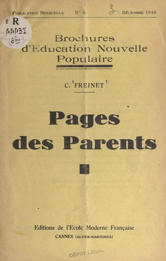 Pages des parents - Célestin Freinet - FeniXX réédition numérique