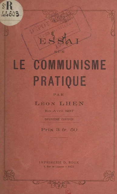 Essai sur le communisme pratique - Léon Lhen - FeniXX réédition numérique