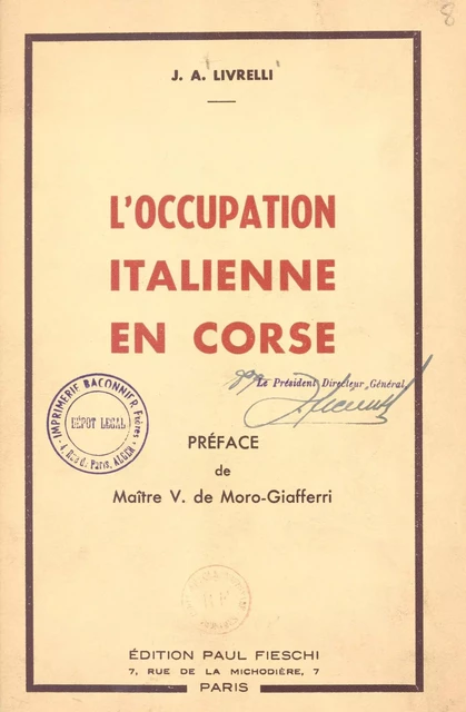 L'occupation italienne en Corse - J. A. Livrelli - FeniXX réédition numérique