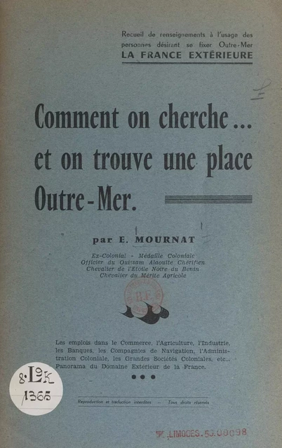 Comment on cherche... et on trouve une place outre-mer - Édouard Mournat - FeniXX rédition numérique