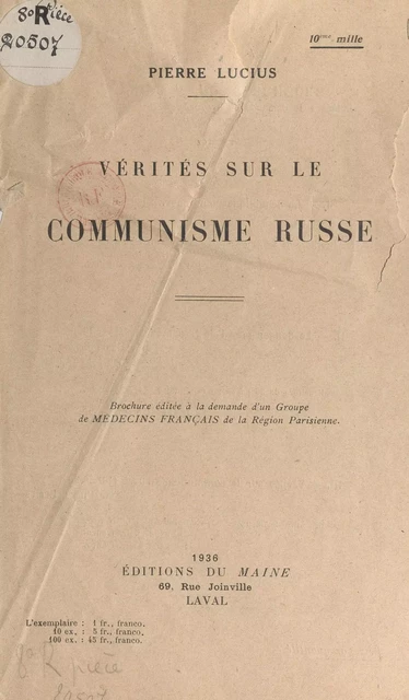 Vérités sur le communisme russe - Pierre Lucius - FeniXX réédition numérique