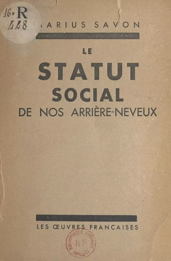 Le statut social de nos arrière-neveux - Marius Savon - FeniXX réédition numérique