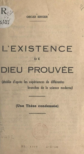 L'existence de Dieu prouvée - Oscar Singer - FeniXX réédition numérique