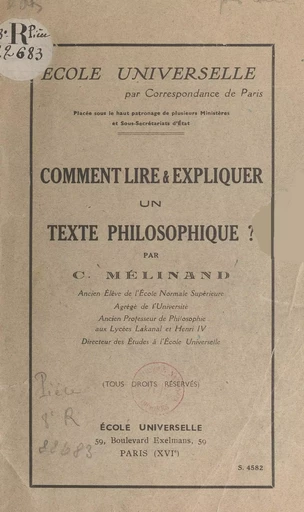 Comment lire et expliquer un texte philosophique - Camille Mélinand - FeniXX réédition numérique