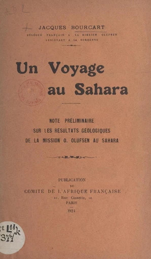 Un voyage au Sahara - Jacques Bourcart - FeniXX réédition numérique