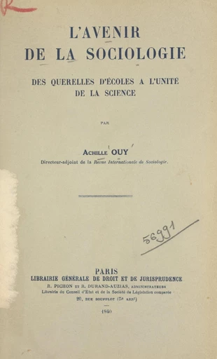 L'avenir de la sociologie - Achille Ouy - FeniXX réédition numérique