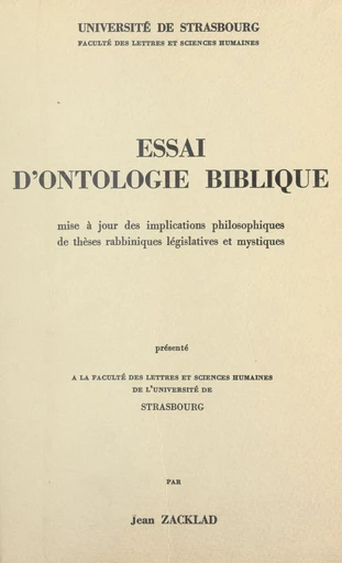 Essai d'ontologie biblique - Jean Zacklad - FeniXX réédition numérique