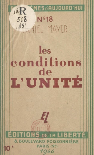 Les conditions de l'unité - Daniel Mayer, Robert Verdier - FeniXX réédition numérique