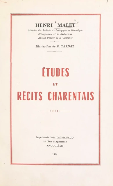 Études et récits charentais - Henri Malet - FeniXX réédition numérique