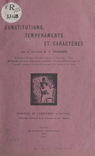 Constitutions, tempéraments et caractères - Georges-André Richard - FeniXX réédition numérique