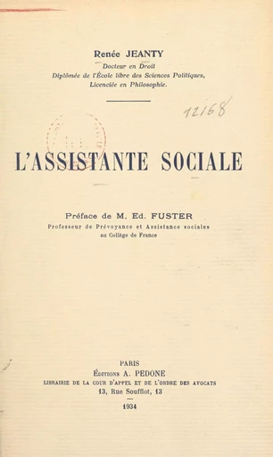 L'assistante sociale - Renée Jeanty - FeniXX réédition numérique