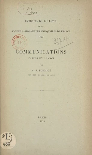 Communications faites en séance - Jules Formigé - FeniXX réédition numérique